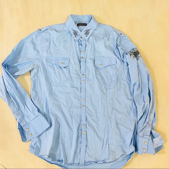 Men’s 7 Diamonds Blue Button down L/S Shirt SZ XL - Picture 4 of 4